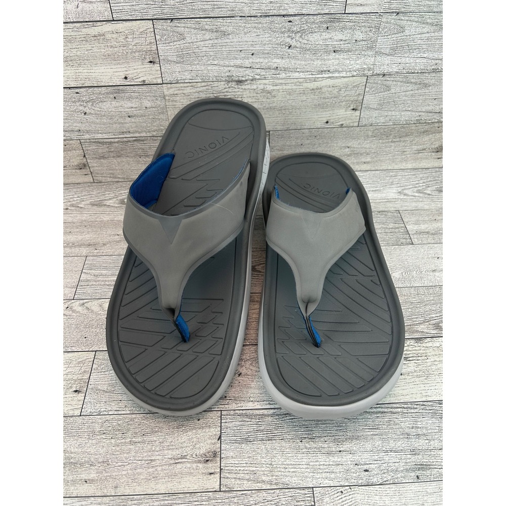 Vionic Restore Thong Sandals Grey Blue Men 9.5 Women 11 Recovery Flip Flops